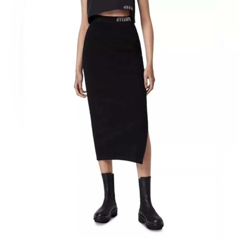 AllSaints Jamie Skirt Sz 4 Black Ribbed Slit Grunge Whimsigoth Model Off-Duty